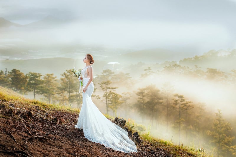 Bride in vintage wedding attire